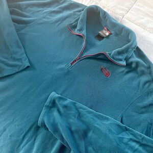The North Face Dark Teal Green Pullover Fleece 1/4 Zip Sweatshirt Longsleeved XL